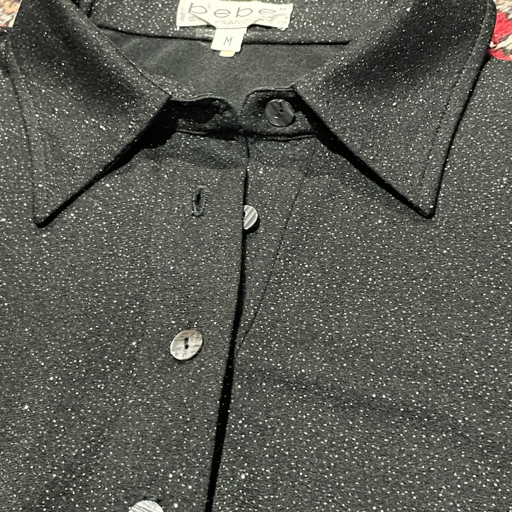 Bebe Women's Sparkly Black Short Sleeve M